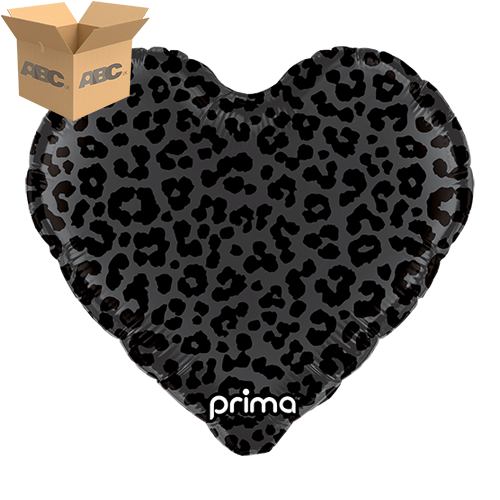 18" Heart Black Shiny & Matte Leopard Print (Case of 50)