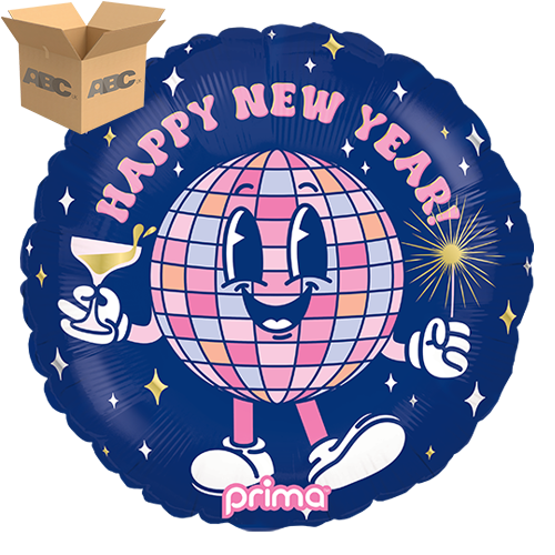 18" Round Happy New Year Disco Ball Buddy (Case of 50)