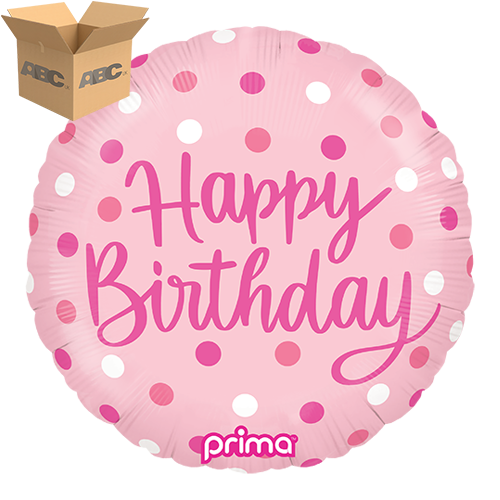 18” Round Birthday Pink Dots (Case of 50)