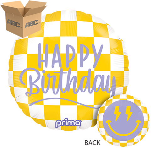 18” Round Happy Face Checker Birthday (Case of 50)