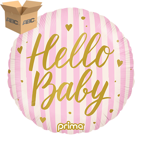 18” Round Hello Baby Pink Stripes (Case of 50)