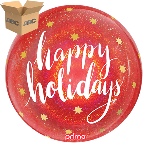 20" Happy Holidays Red Glitter Sphere (Case of 50)