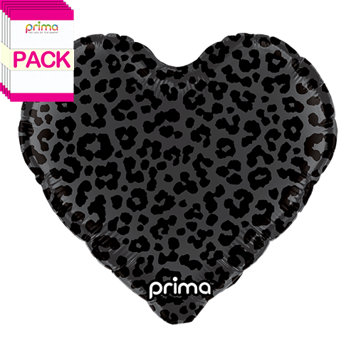 18" Heart Black Shiny & Matte Leopard Print (Pack of 5)