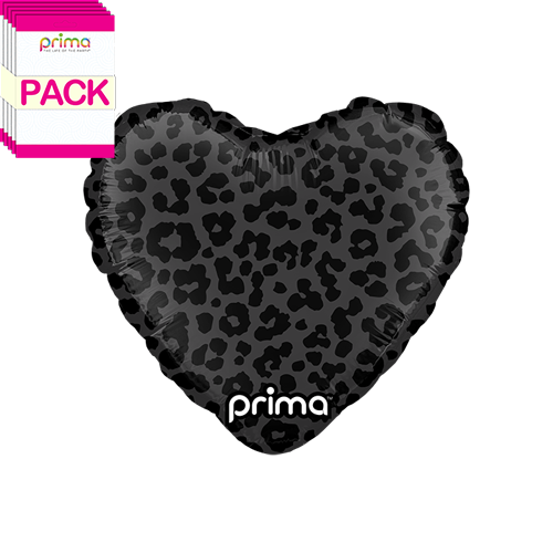 9" Heart Black Shiny & Matte Leopard Print (Pack of 5)