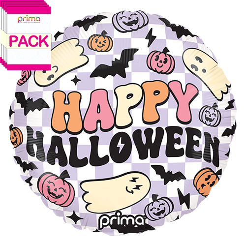 18" Round Happy Halloween Purple Checker (Pack of 5)