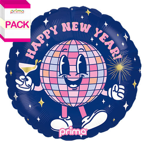 18" Round Happy New Year Disco Ball Buddy (Pack of 5)