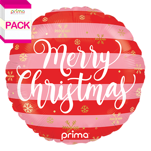 18" Round Merry Christmas Pink & Red Stripes (Pack of 5)