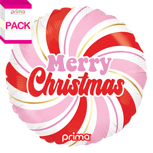 18" Round Merry Christmas Pink & Red Swirl (Pack of 5)