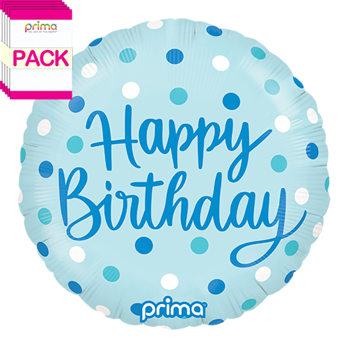 18” Round Birthday Blue Dots (Pack of 5)