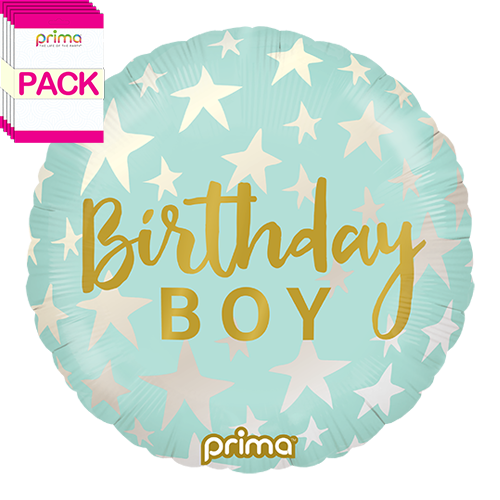 18” Round Birthday Boy Stars (Pack of 5)