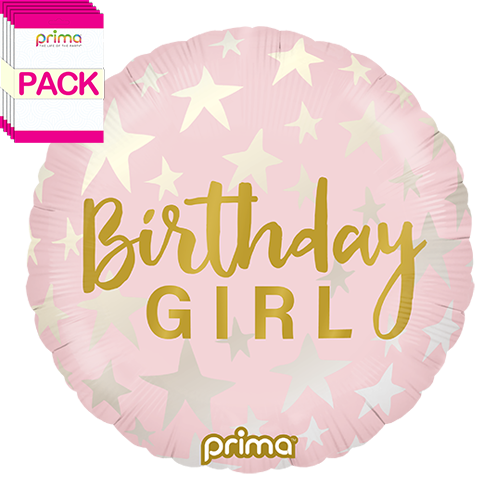 18” Round Birthday Girl Stars (Pack of 5)