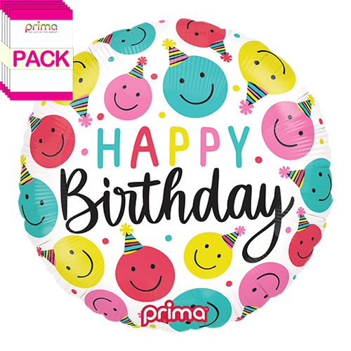 18” Round Birthday Happy Faces (Pack of 5)