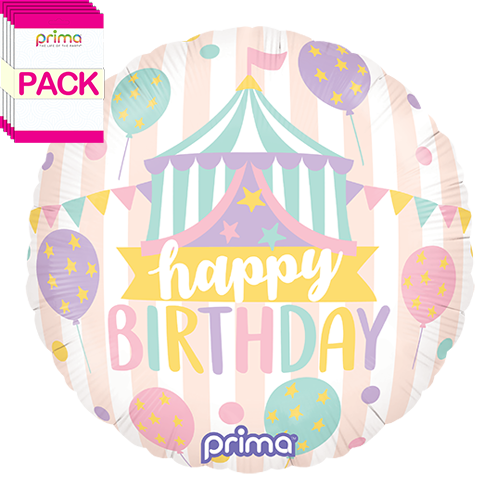 18” Round Birthday Pastel Circus (Pack of 5)