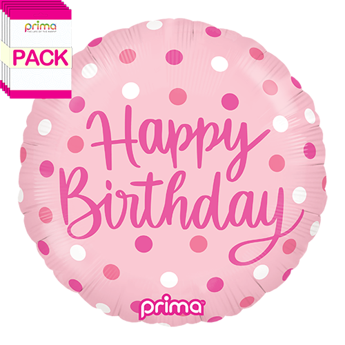 18” Round Birthday Pink Dots (Pack of 5)