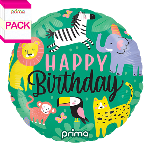 18” Round Happy Birthday Jungle (Pack of 5)