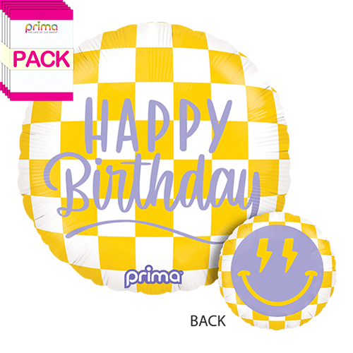 18” Round Happy Face Checker Birthday (Pack of 5)