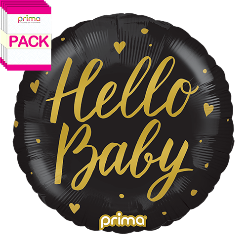 18” Round Hello Baby Black (Pack of 5)