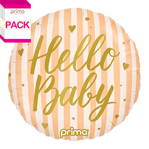 18” Round Hello Baby Peach Stripes (Pack of 5)