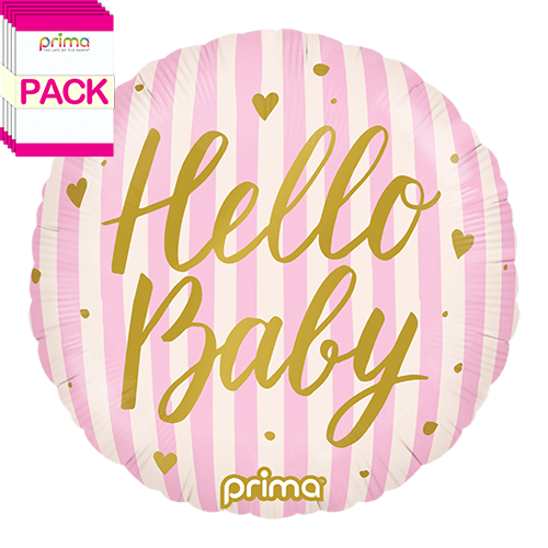 18” Round Hello Baby Pink Stripes (Pack of 5)