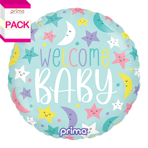 18” Round Welcome Baby Moons & Stars (Pack of 5)