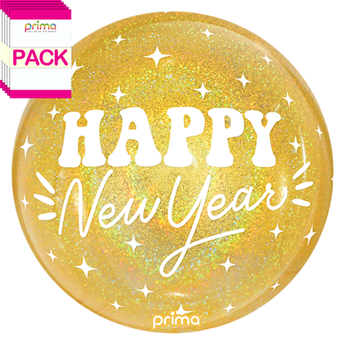 20" Happy New Year Gold Glitter Sphere (Pack of 10)