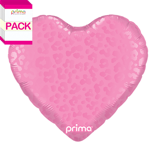 18" Heart Dark Pink Matte & Shiny Leopard Print (Pack of 5)