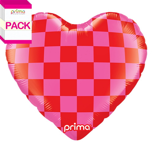 18" Heart Red & Pink Checker (Pack of 5)