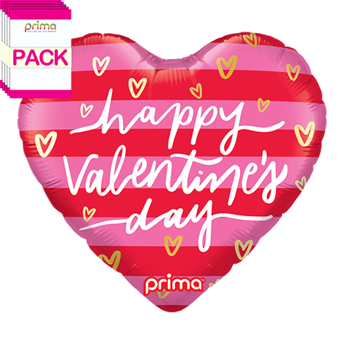 18" Heart Valentine Pink & Red Stripes (Pack of 5)