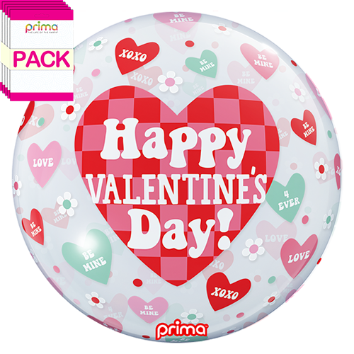 20" Happy Valentine's Day Checker Heart Sphere (Pack of 5)