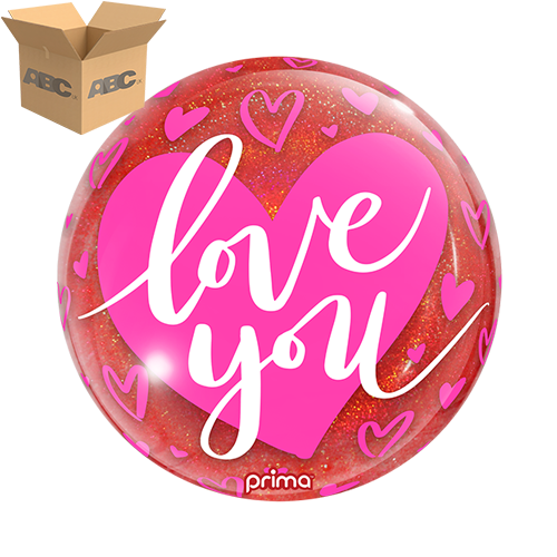 10" Air-Filled Love You Pink Hearts Red Glitter Sphere (Case of 50)