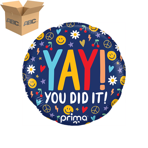 9" Round Air-Filled Yay You Did It Groovy Icons (Case of 50)