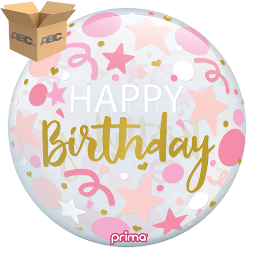 [PS-PSTR-22-50-1-CASE] 20” Pink Stars Happy Birthday Sphere (Case of 50)