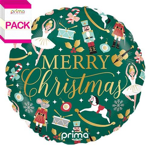 [PF-0010-18-50-1-BAND] 18" Round Merry Christmas Nutcracker Ballet (Pack of 5)