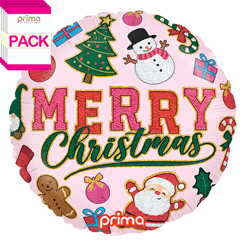 [PF-0016-18-50-1-BAND] 18" Round Merry Christmas Patches (Pack of 5)