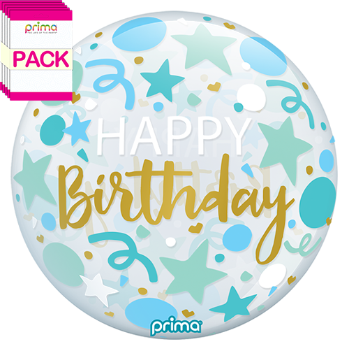 [PS-BSTR-22-50-1-BAND] 20” Blue Stars Happy Birthday Sphere (Pack of 10)