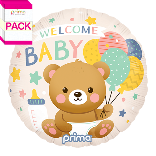 [PF-0032-18-50-1-BAND] 18" Welcome Baby Bear & Balloons  (Pack of 5)