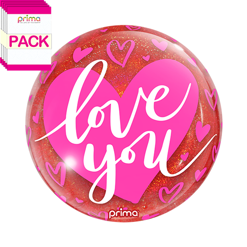 [PS-0103-10-50-1-BAND] 10" Air-Filled Love You Pink Hearts Red Glitter Sphere (Pack of 5)