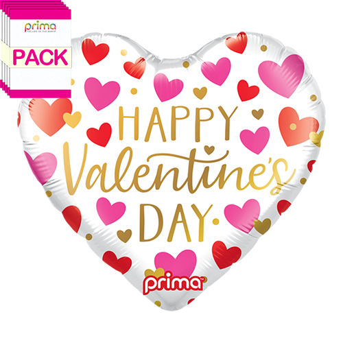 [PF-0070-18-50-1-BAND] 18" Heart Happy Valentine's Day Red, Pink, & Gold Hearts (Pack of 5)