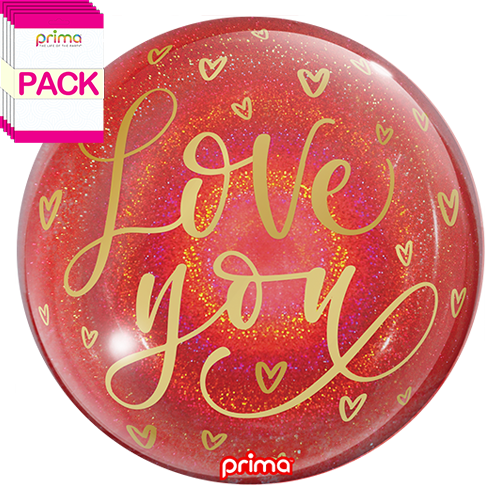 [PS-0105-20-50-1-BAND] 20" Love You Gold Hearts Red Glitter Sphere (Pack of 5)