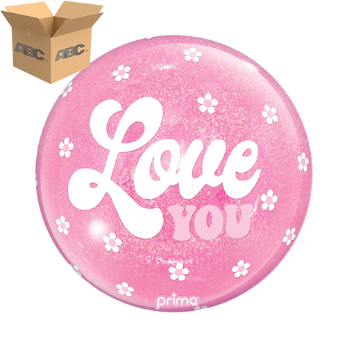 [PS-0104-10-50-1-CASE] 10" Air-Filled Love You Flowers Light Pink Glitter Sphere (Case of 50)